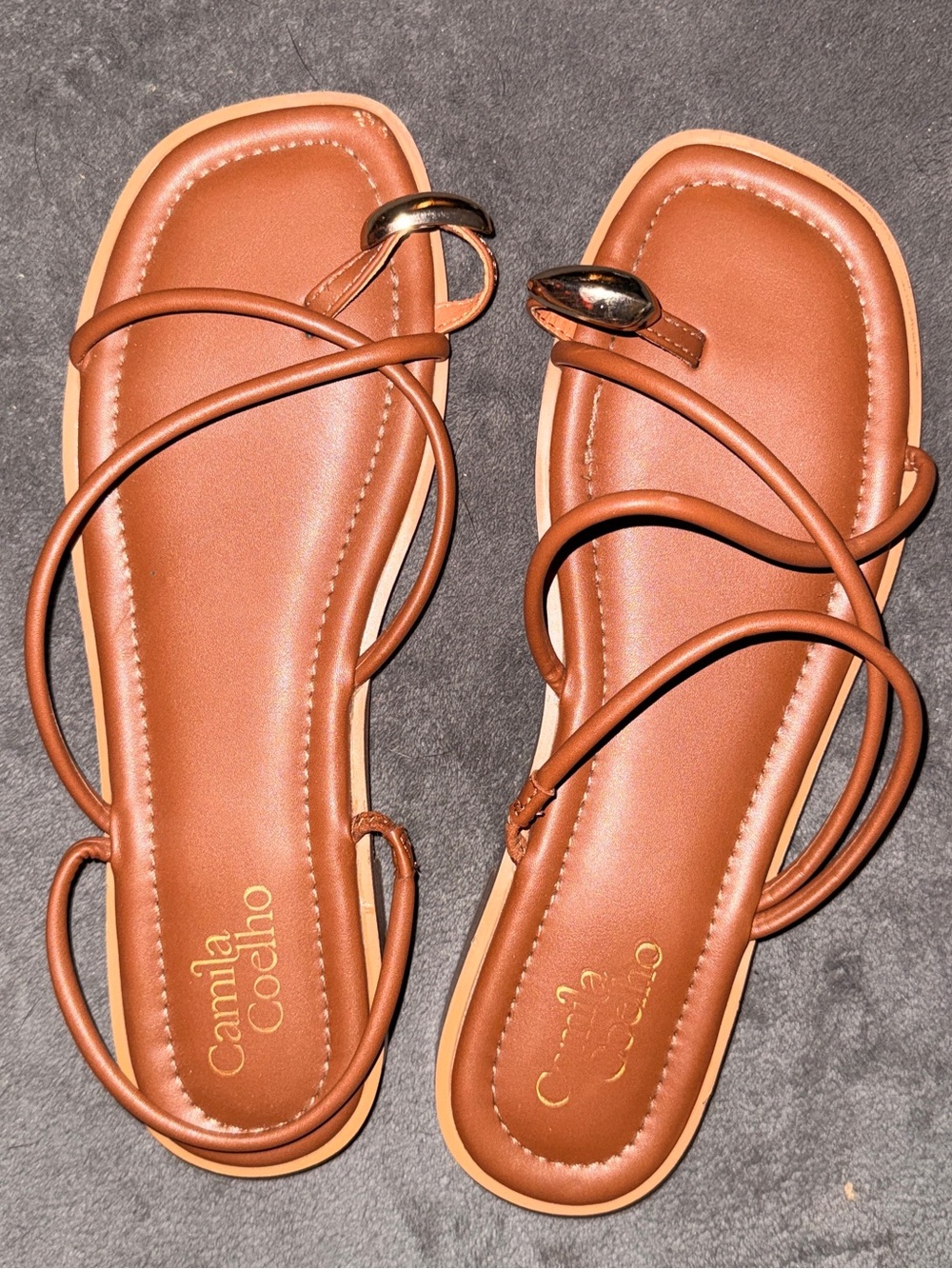 Camila Coelho Tan Strappy Toe-Ring Wrap Flat Sandals